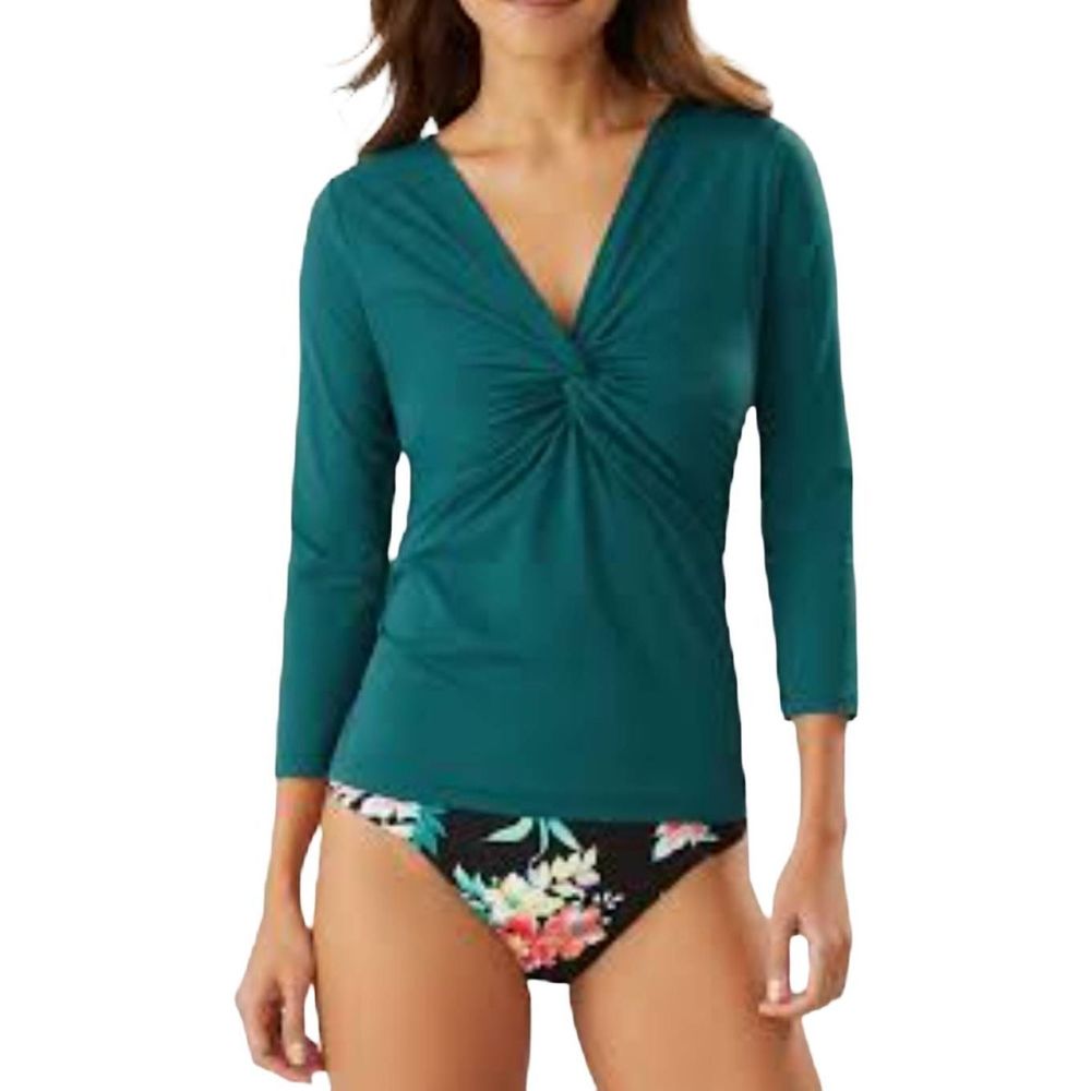 Banana Republic Women's Teal Green/Blue Rayon/Lyocell Twist Front V-Neck 3/4 Sle